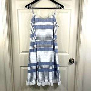 Women’s XL Dress: Old Navy, Linen, Lined, Chambray White Stripes, Casual
